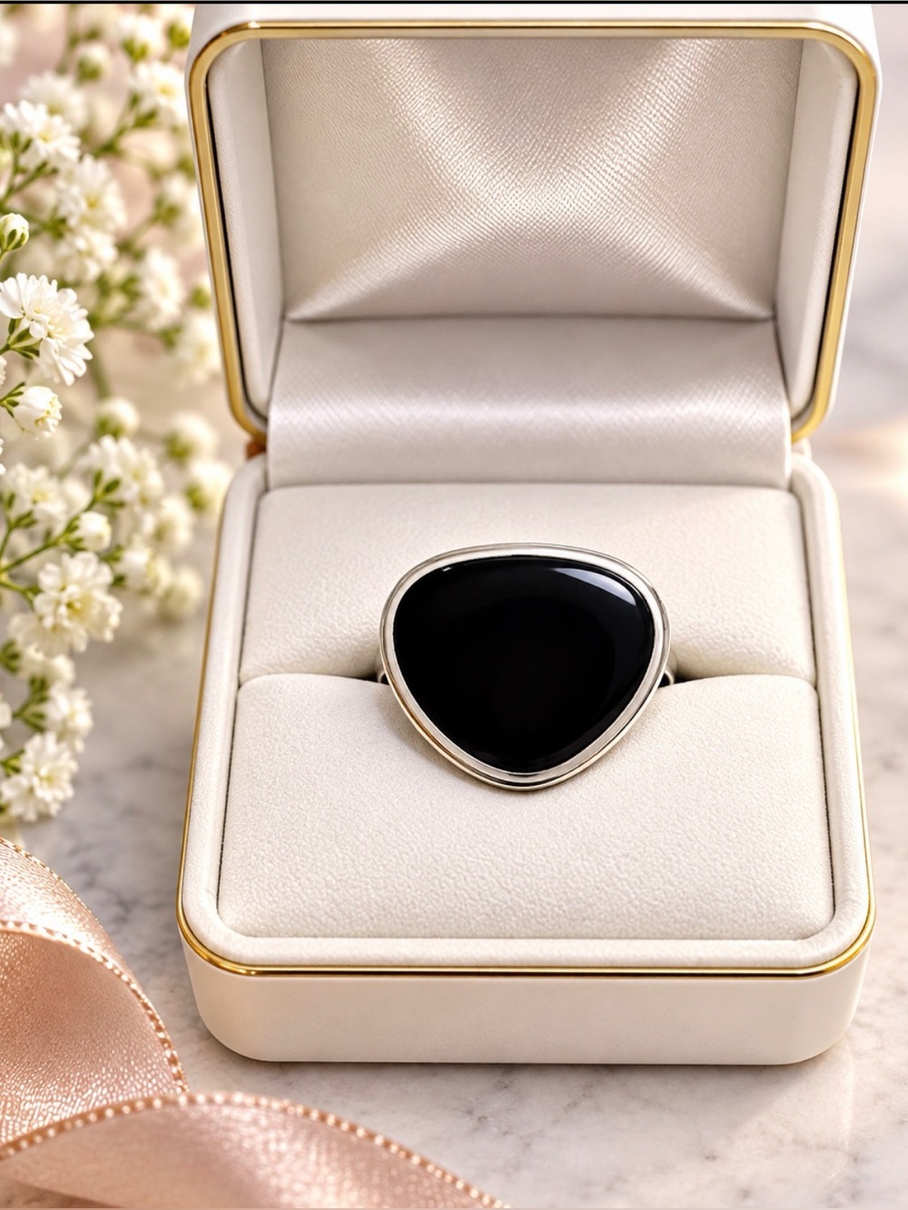 Ring 925 Sterling Silver Black Onyx Gemstone Chic Statement